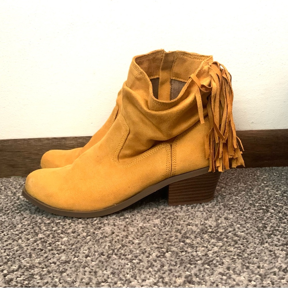 Not Rated Mustard Fringe Ankle Boots